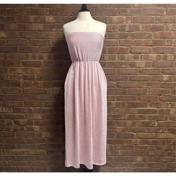 Discreet Women’s Pink & White Stripe Strapless Dress Size XL NEW - Picture 2 of 5